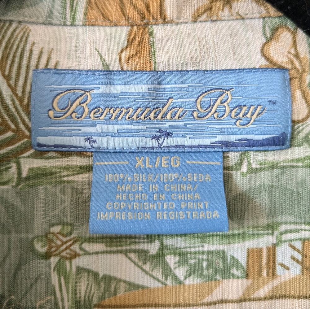Bermuda Bay 100% Silk Hawaiian Tropical Print Button Up Shirt Size XL - Picture 6 of 6